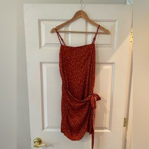 Rust Polka Dot Mini Dress with Tie Waist